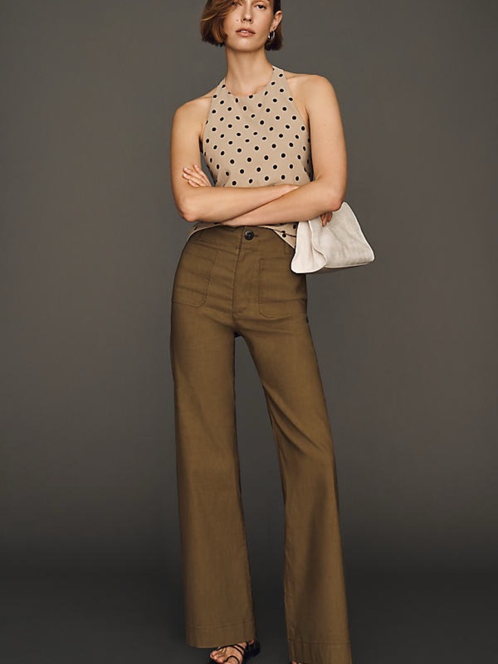 MAEVE • NWT The Colette high rise wide leg full length pants army green size 27